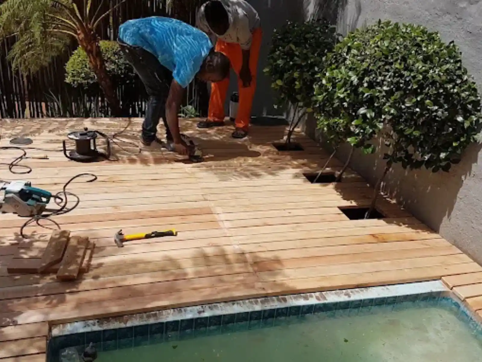 Outdoor deck and pool area renovation in progress, Cape Town